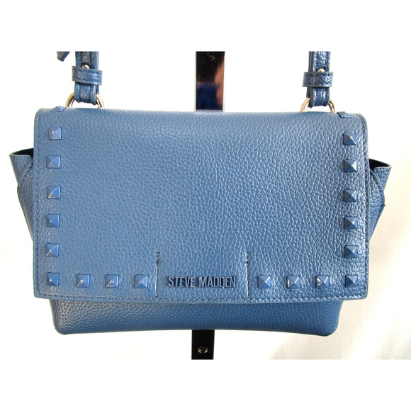 Steve Madden Small Blue Studded Faux Leather Crossbody Purse - Picture 1 of 12